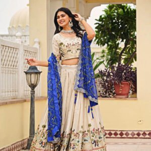 Premium Pure Tissue Silk Festive Lehenga Choli with Heavy Embroidery & Bandhej Dupatta
