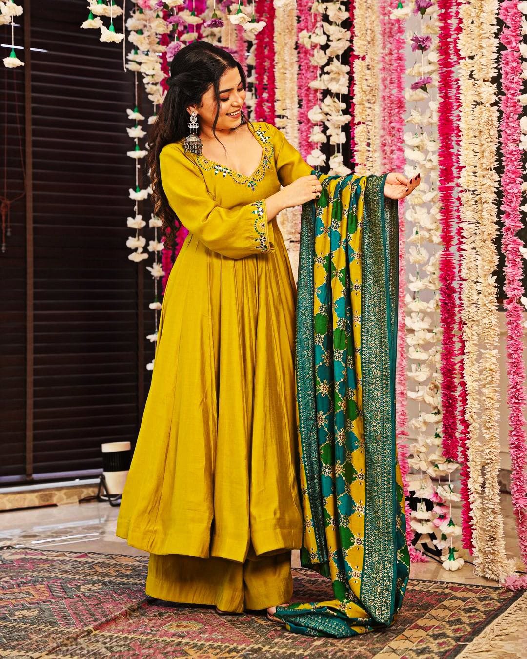 Pure Chinnon With Embroidery Sequence Work Gown And Dupatta Set Fully Stitched Ready To Wear - Image 2