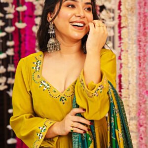 Pure Chinnon With Embroidery Sequence Work Gown And Dupatta Set Fully Stitched Ready To Wear