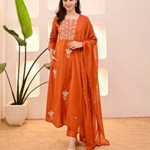 Pure Cotton 60x60 Thread Work Kurta Pant Dupatta Set