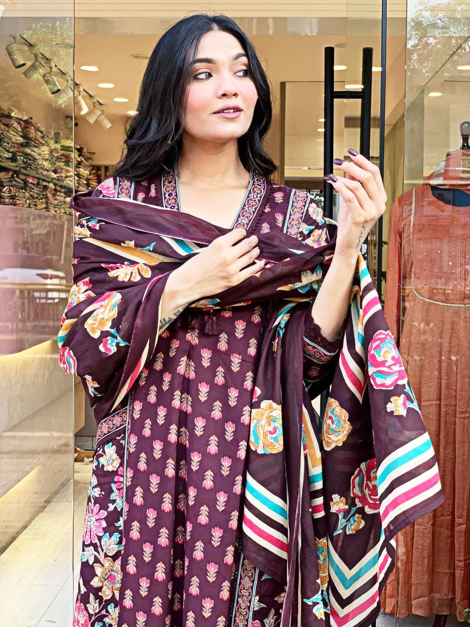 Premium Cotton Anarkali Angrakha Kurti Set with Malmal Dupatta - Image 3