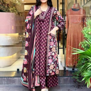 Premium Cotton Anarkali Angrakha Kurti Set with Malmal Dupatta