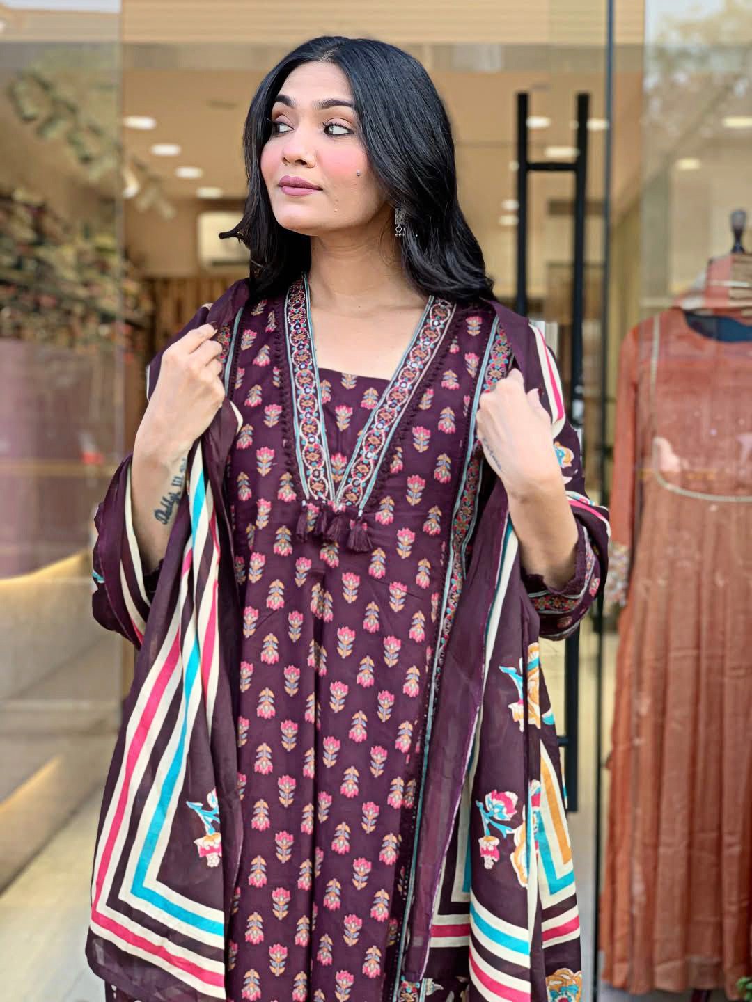 Premium Cotton Anarkali Angrakha Kurti Set with Malmal Dupatta - Image 7