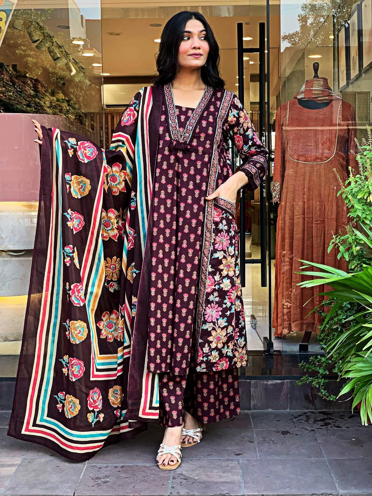 Premium Cotton Anarkali Angrakha Kurti Set with Malmal Dupatta - Image 9