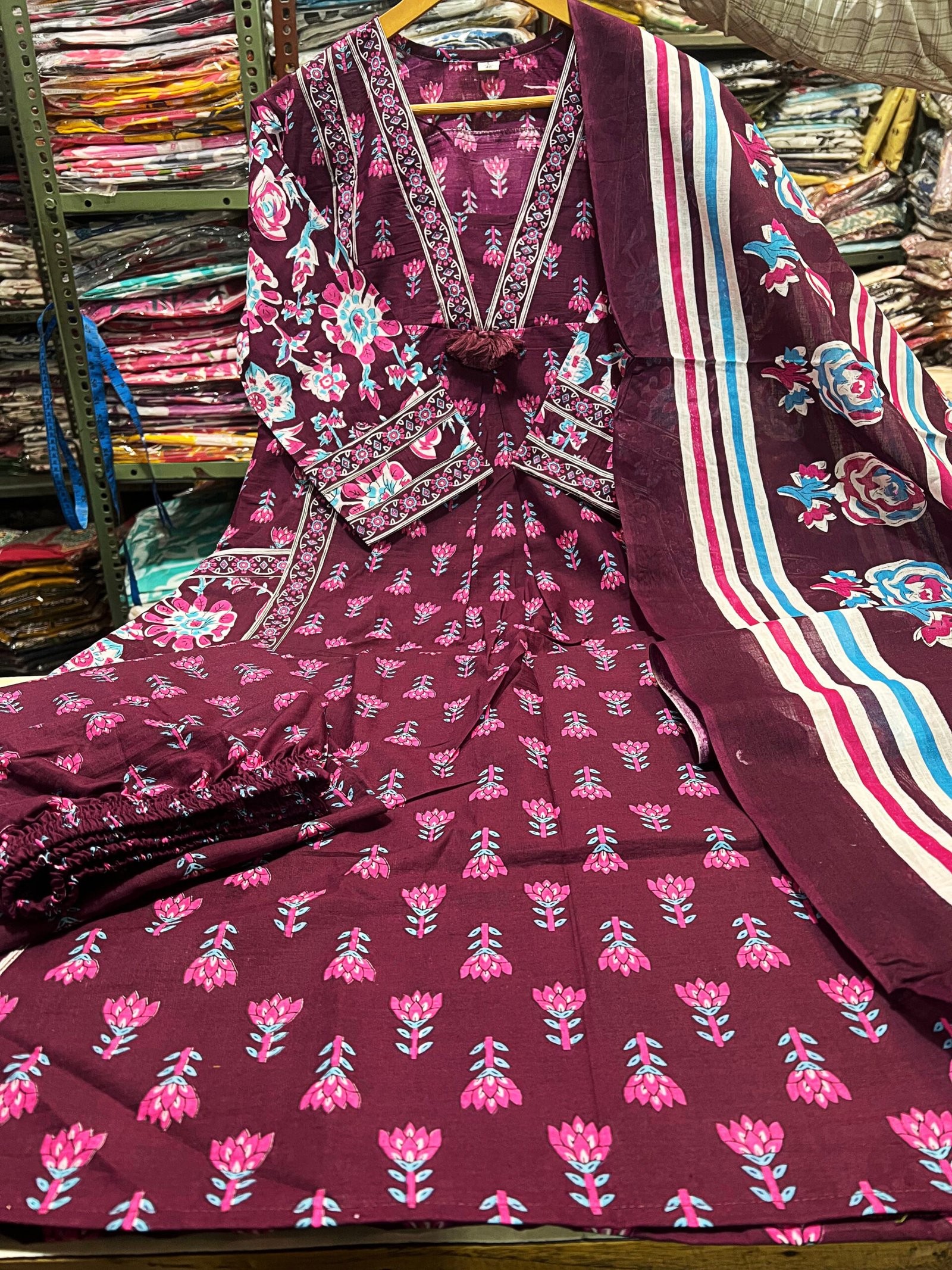 Premium Cotton Anarkali Angrakha Kurti Set with Malmal Dupatta - Image 10