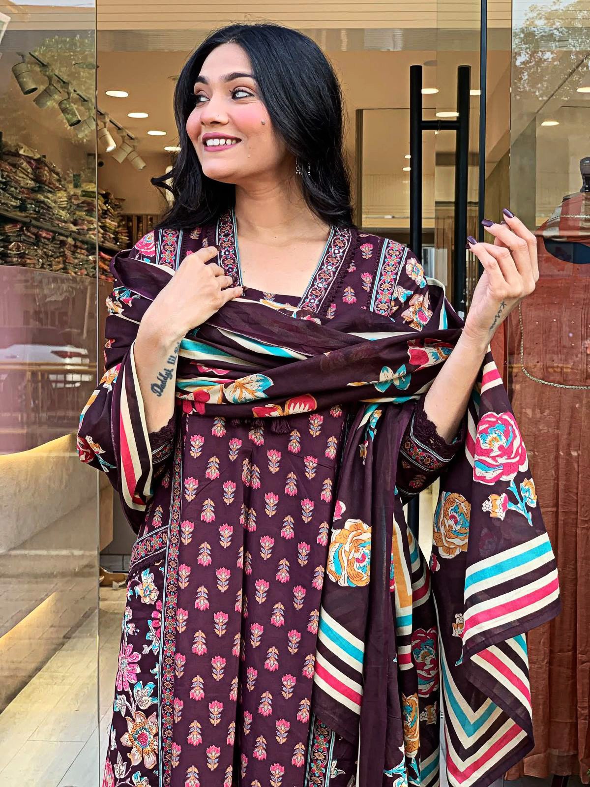 Premium Cotton Anarkali Angrakha Kurti Set with Malmal Dupatta - Image 12