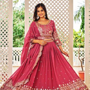 Luxurious embroidered georgette lehenga set with dupatta — perfect for festive glamour.