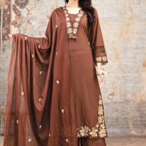 Embroidered Cotton Straight Kurti Pant Dupatta Set for Women