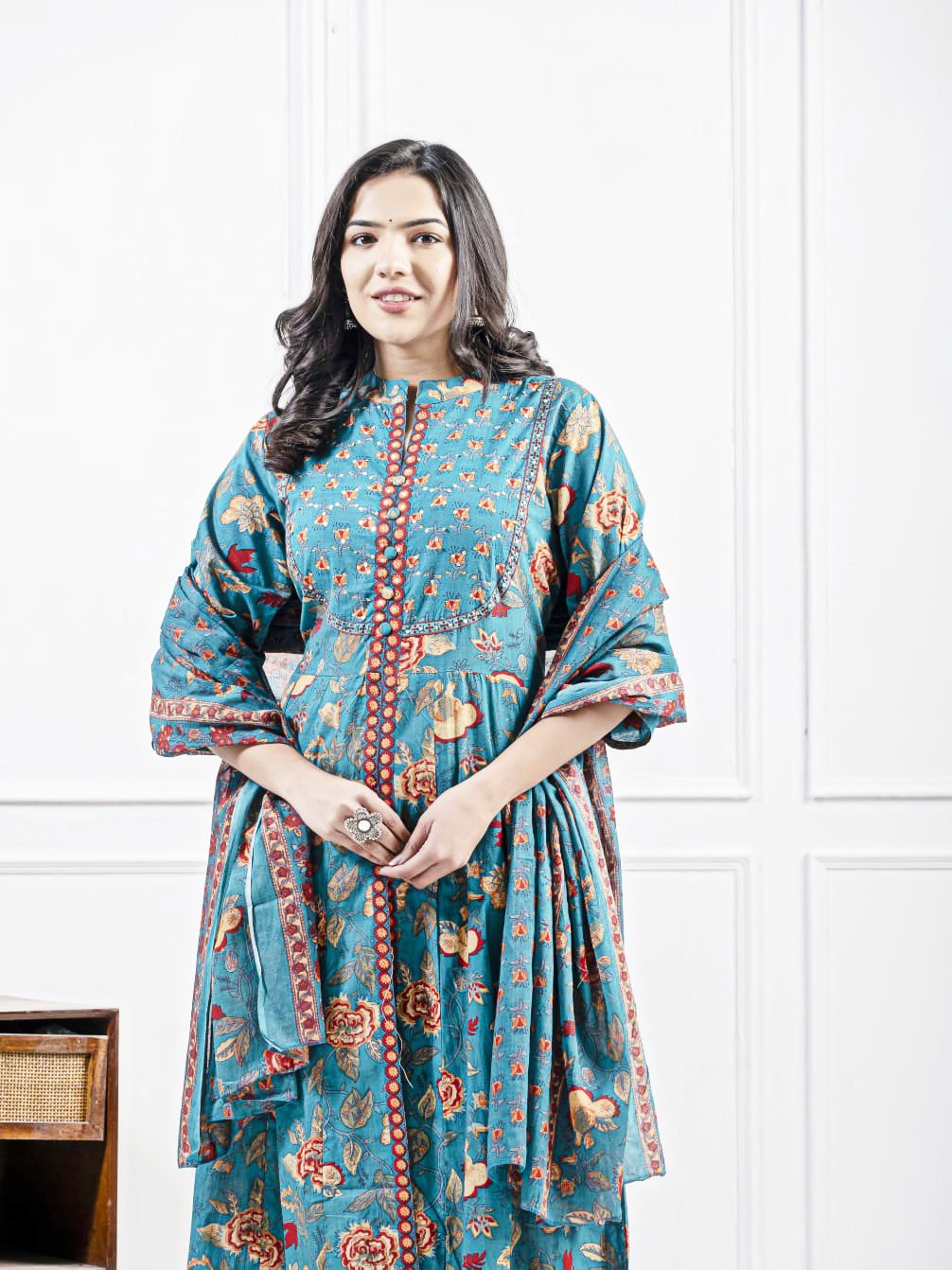 Pure Cotton Front Open Kurta Set for Women Pant & Dupatta - Image 20