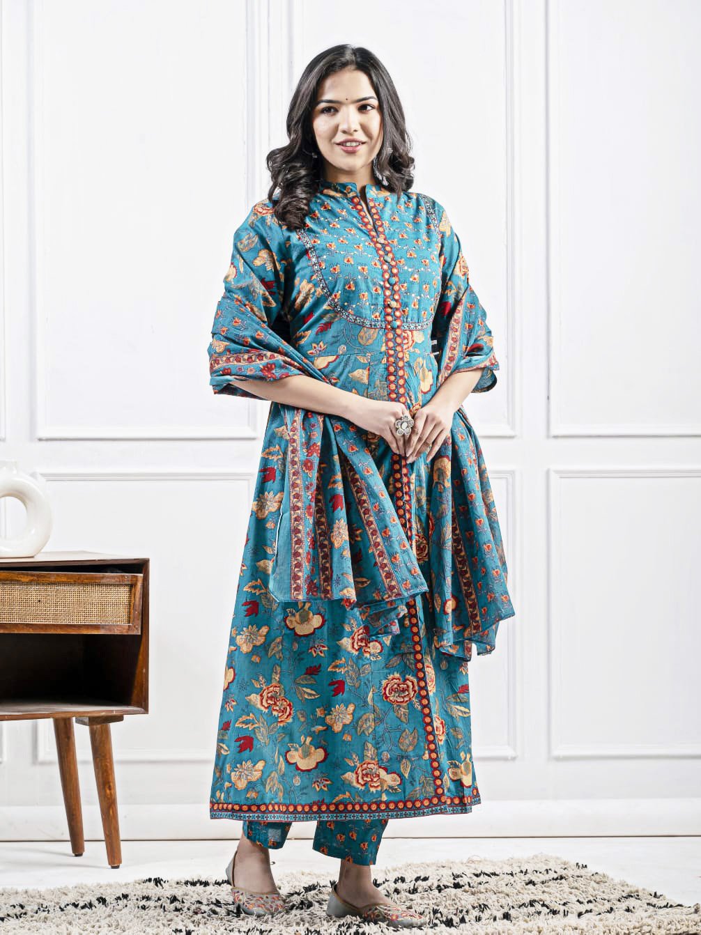Pure Cotton Front Open Kurta Set for Women Pant & Dupatta - Image 16