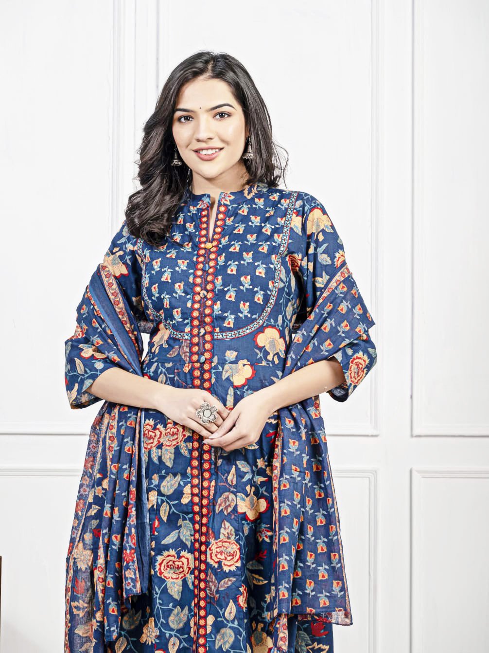 Pure Cotton Front Open Kurta Set for Women Pant & Dupatta - Image 13