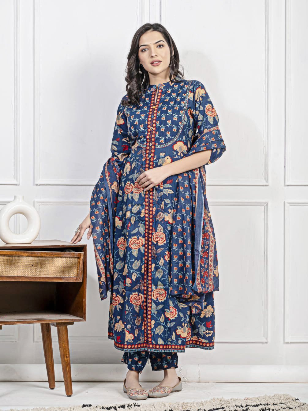 Pure Cotton Front Open Kurta Set for Women Pant & Dupatta - Image 12