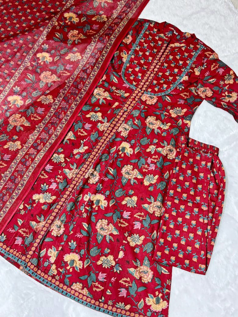 Pure Cotton Front Open Kurta Set for Women Pant & Dupatta - Image 9