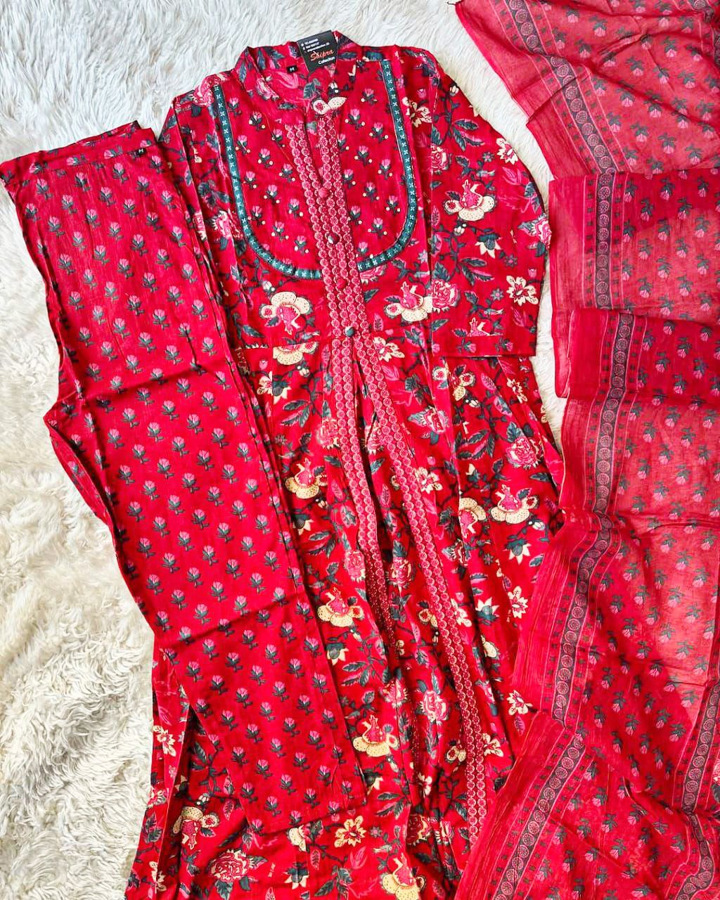 Pure Cotton Front Open Kurta Set for Women Pant & Dupatta - Image 7