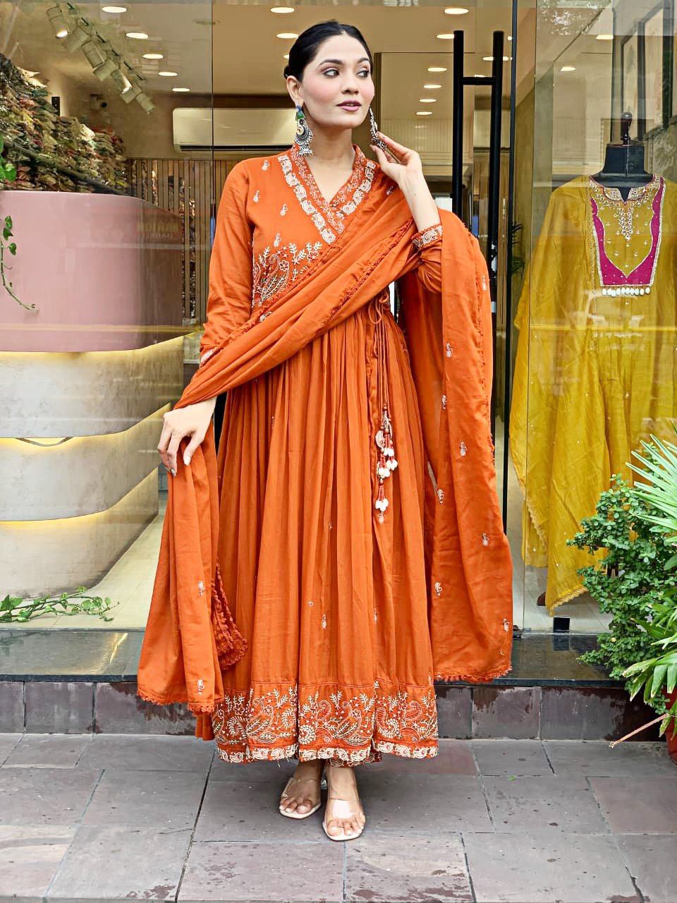 Cotton Angrakha Kurti Pant Dupatta Set for Women | - Image 2