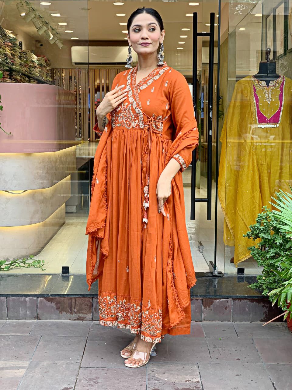 Cotton Angrakha Kurti Pant Dupatta Set for Women | - Image 4