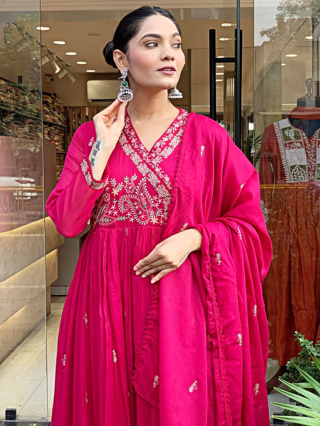 Cotton Angrakha Kurti Pant Dupatta Set for Women | - Image 10